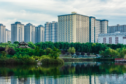 秋天中国陕西西安汉城湖公园景观风景