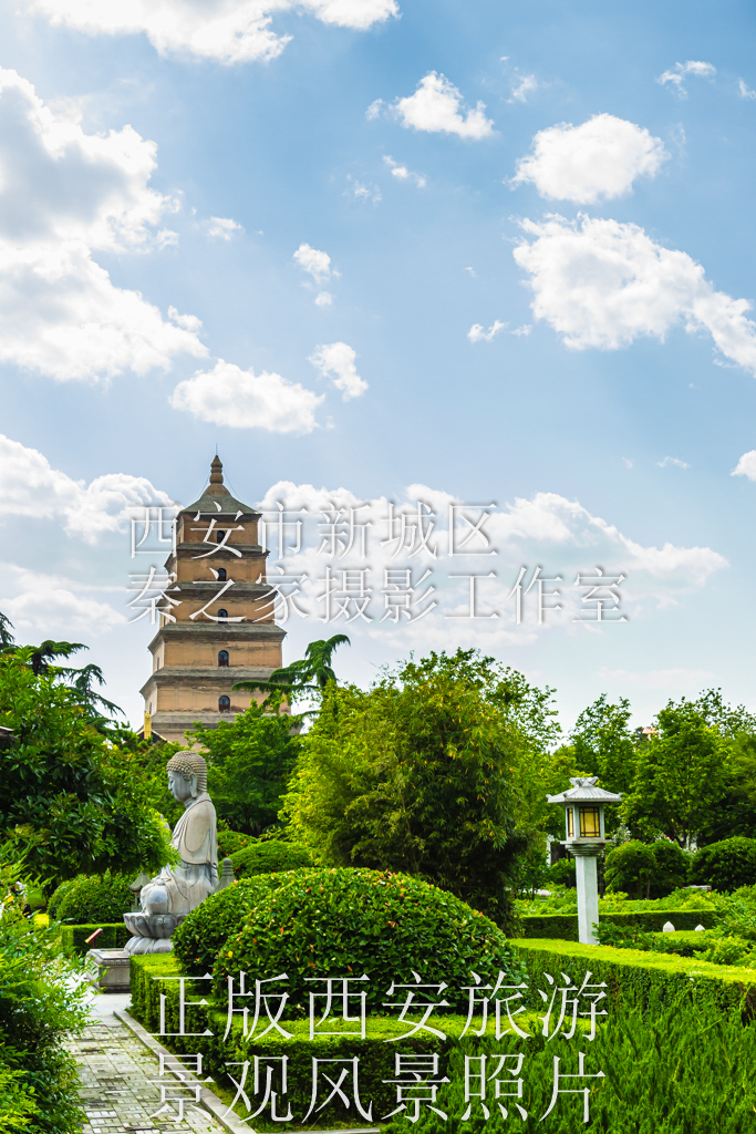 夏天中国陕西西安大慈恩寺遗址公园景观